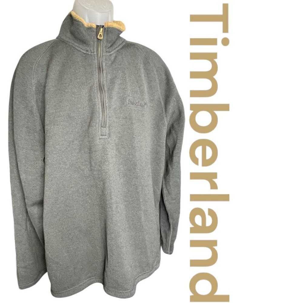 Timberland Men's Fleece Half Zip Long Sleeve Pullover Sweater Gray Tan Size 2XL